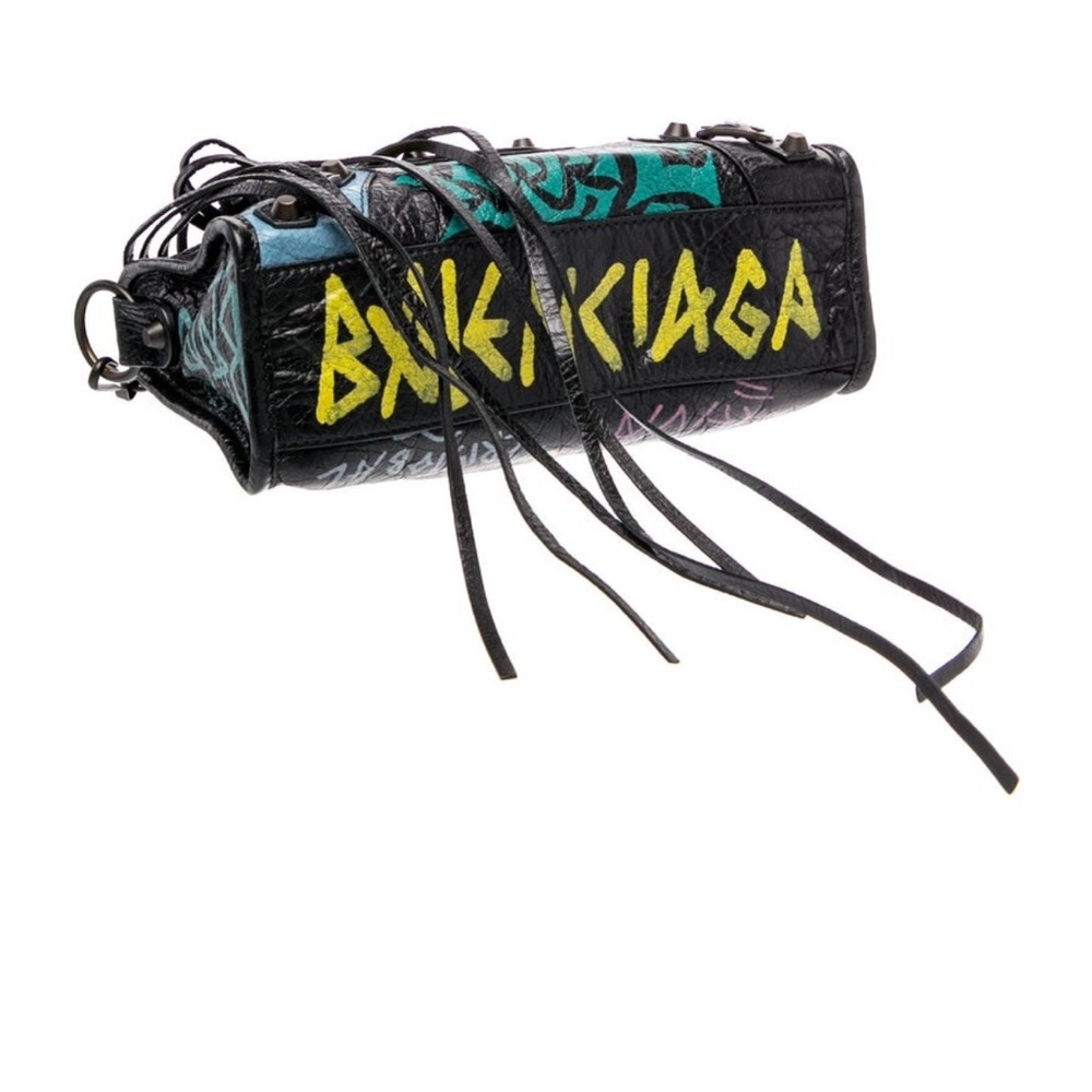 Balenciaga Black Leather Mini City Bag with Multicolor Graffiti - Picture 5 of 11